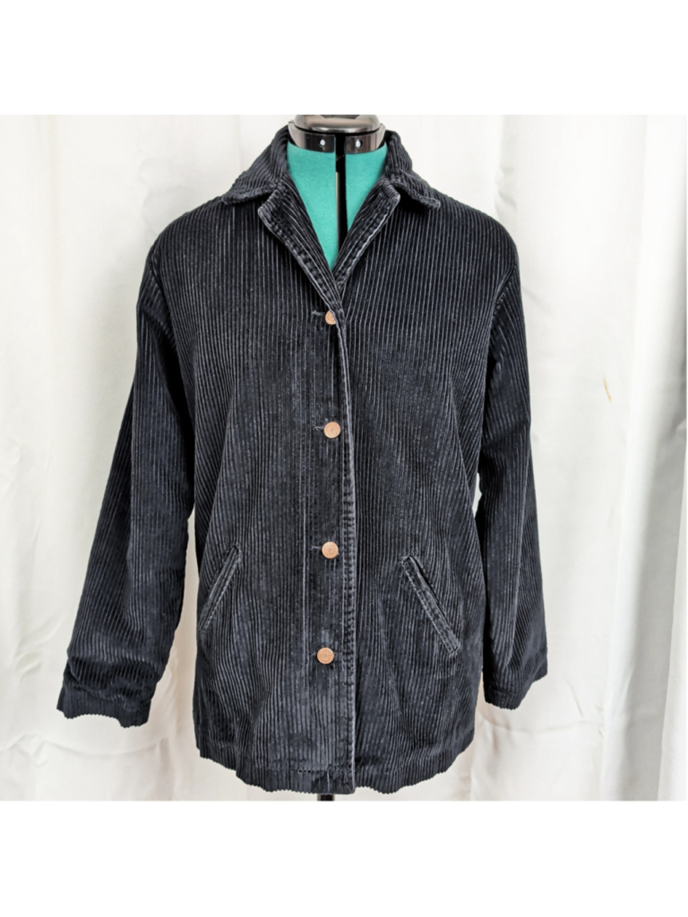 Ladies' Vintage Black Wide Bone Corduroy Shirt Jacket Petite Medium